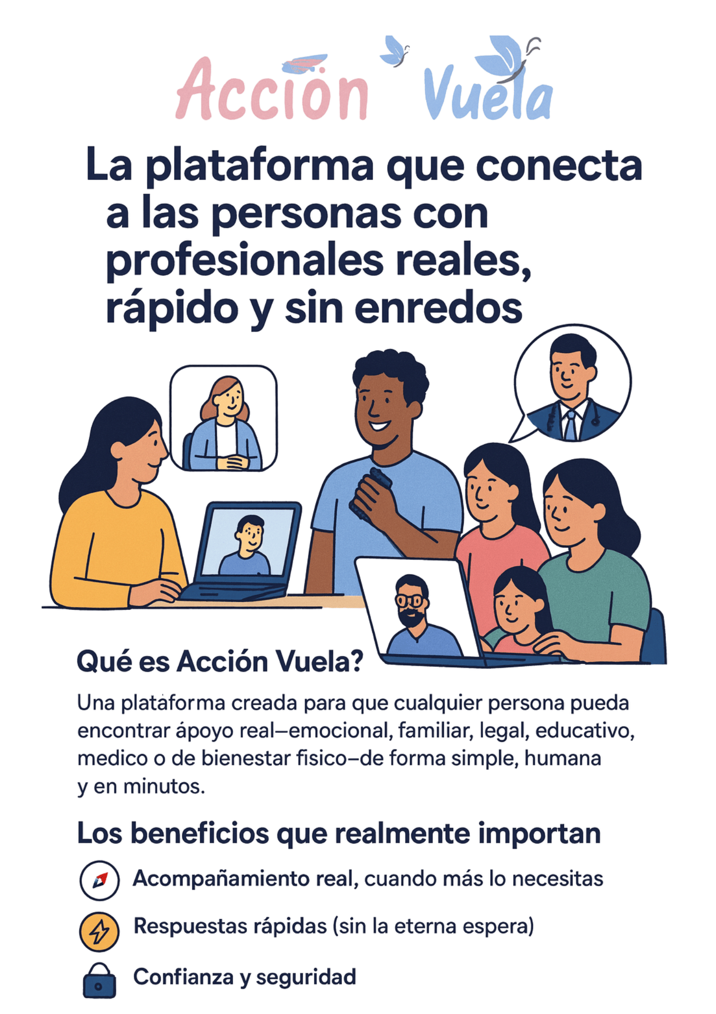 Acción Vuela: La plataforma que conecta a las personas con profesionales reales, rápido y sin enredos